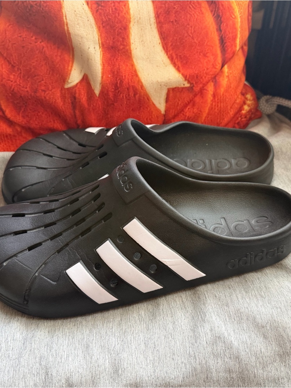 adidas Black Sandals with White Stripes